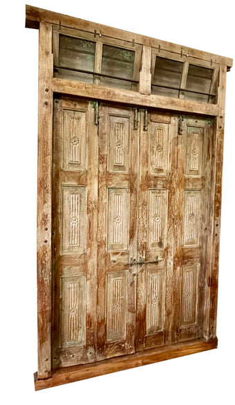 Antique Doors Carved Exterior Teak Wood Veranda Double Door Original Hardware